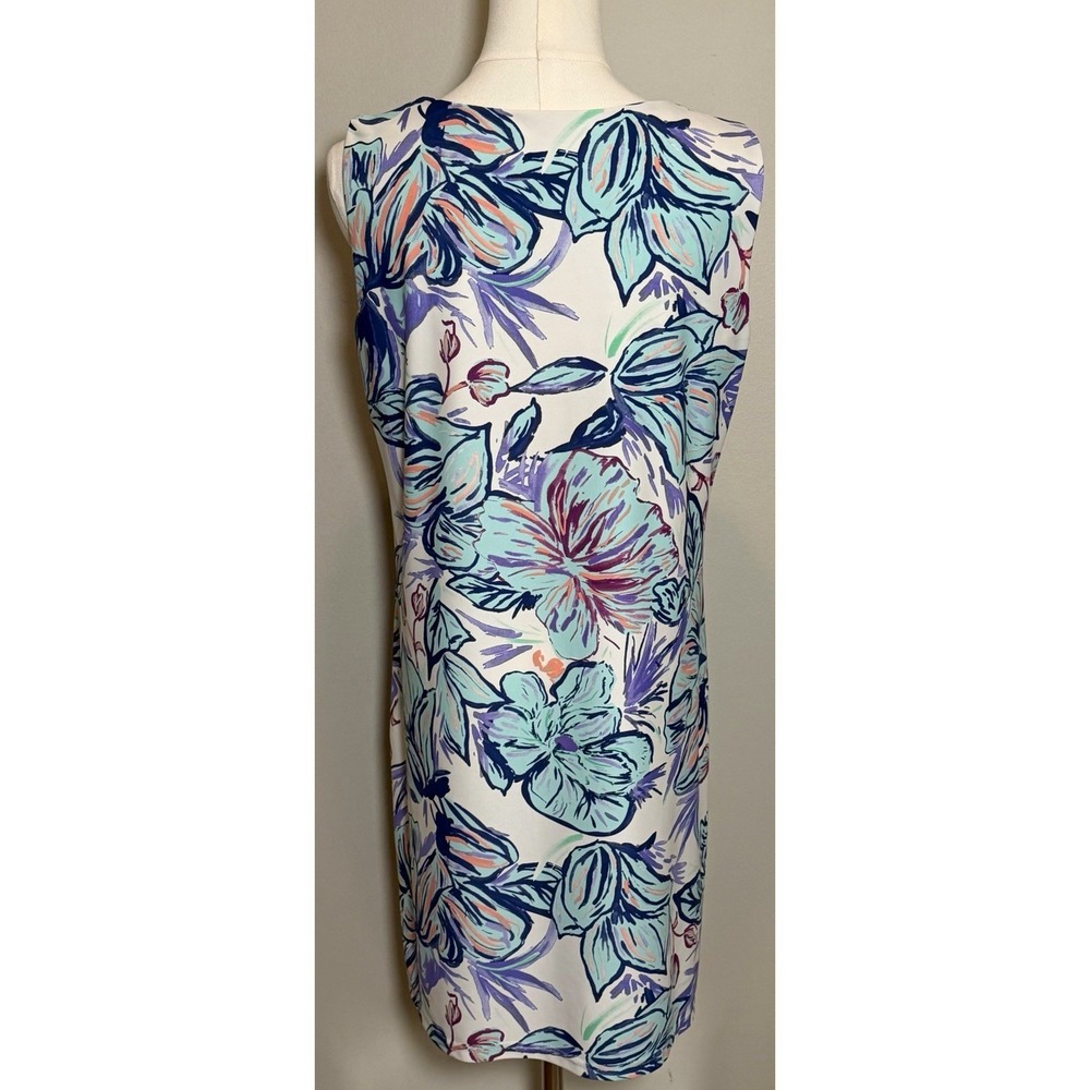 Aryeh Women's Floral Shift Dress Sleeveless Stretch Knit Pullover White Blue M